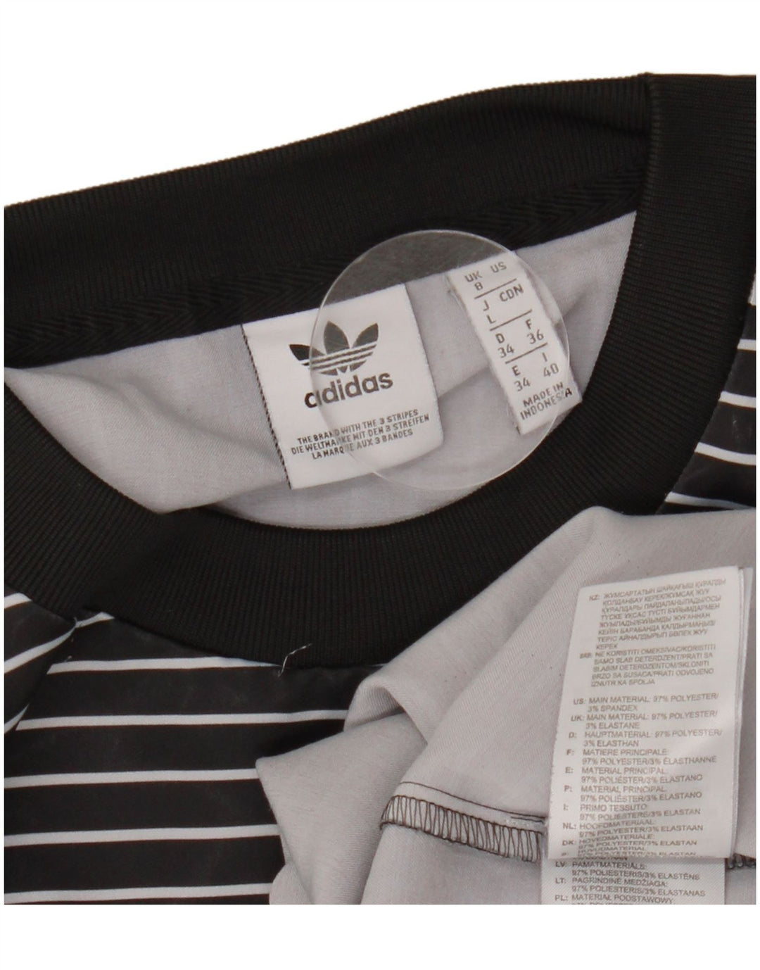 Tricou ADIDAS Crop Oversized pentru femei UK 8 Small Black Pinstripe