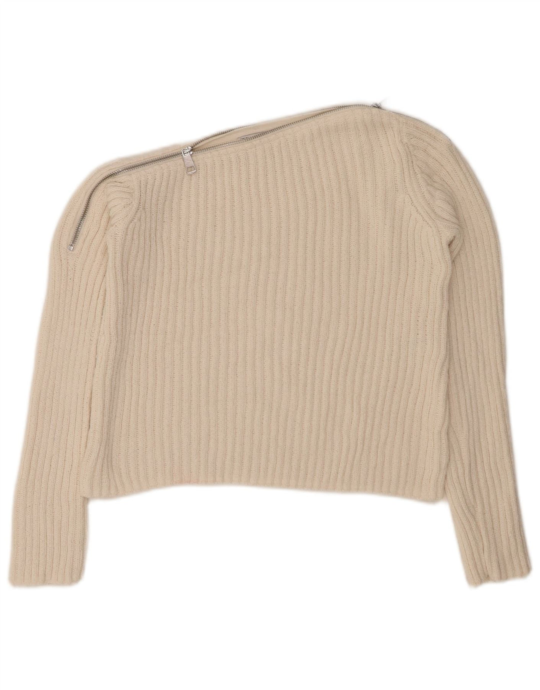 Pulover de damă ZARA cu decolteu cu barcă, poliester alb mediu, 12 UK