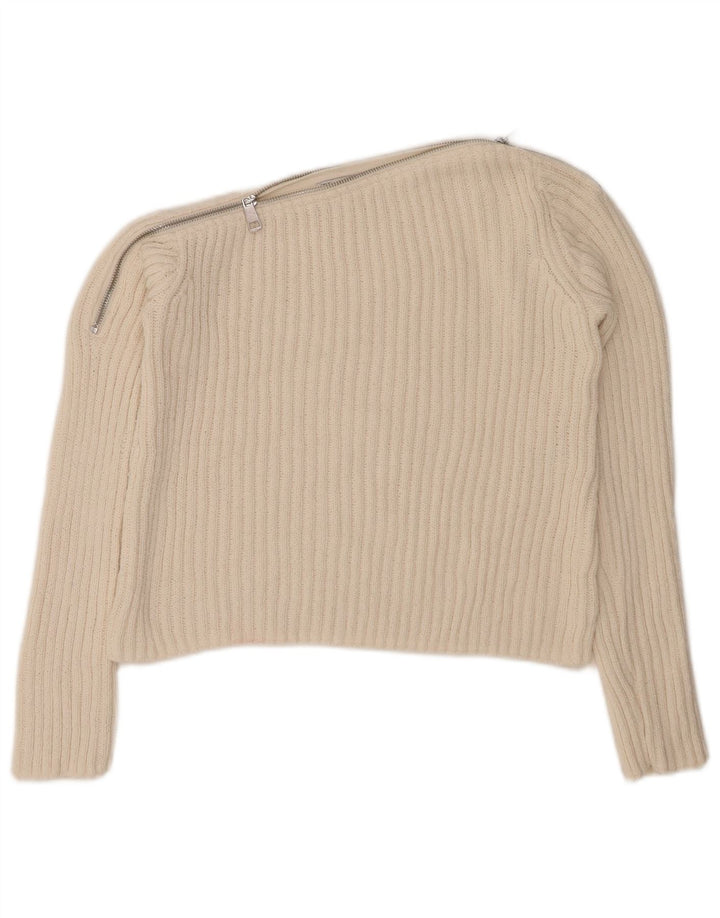 Pulover de damă ZARA cu decolteu cu barcă, poliester alb mediu, 12 UK