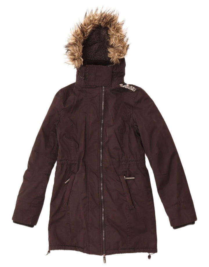 Jachetă de vânt cu glugă pentru femei Superdry UK 10 Poliester negru mic