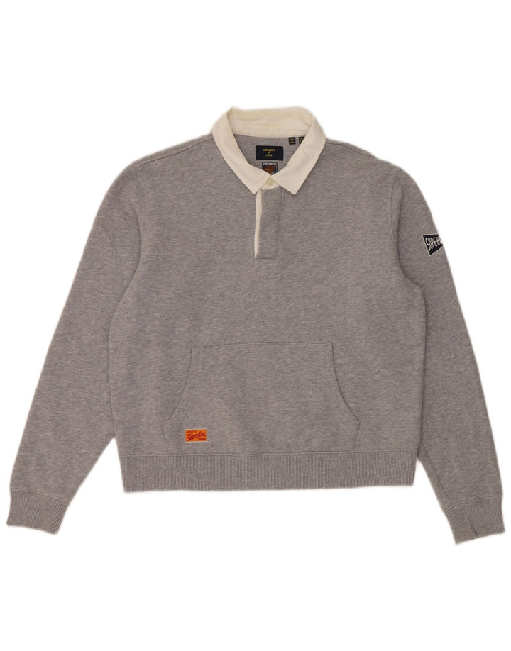Pulover supradimensionat cu gât polo Superdry pentru femei UK 12, gri mediu