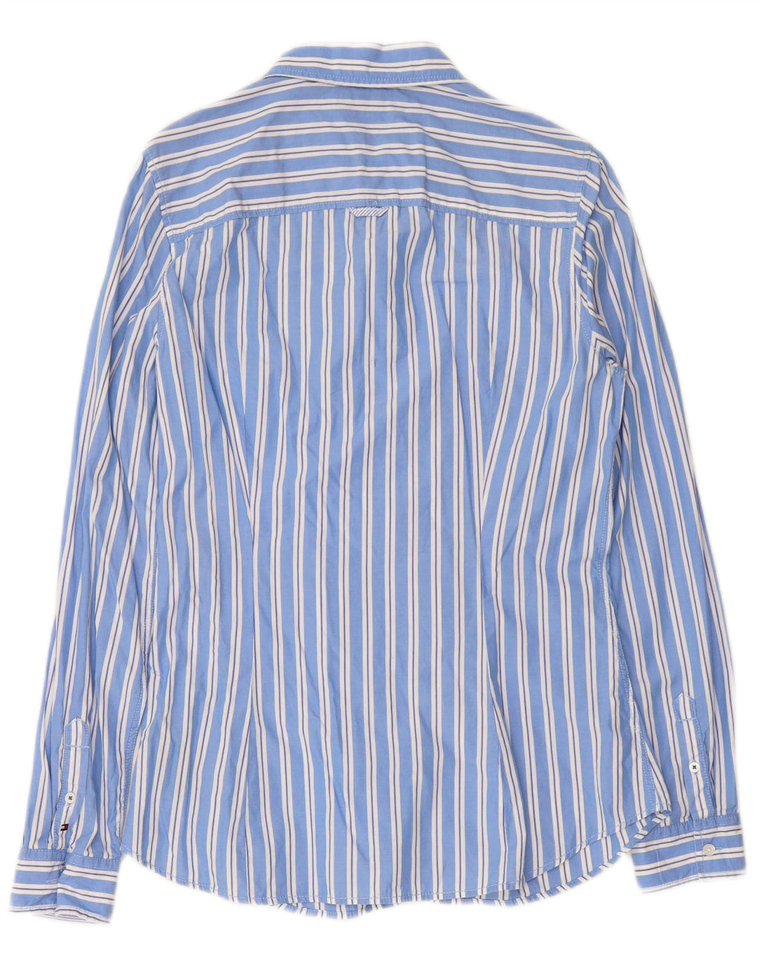 TOMMY HILFIGER Cămașă cu volane în față pentru femei US 10, bumbac cu dungi albastre mari