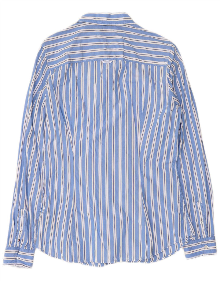 TOMMY HILFIGER Cămașă cu volane în față pentru femei US 10, bumbac cu dungi albastre mari