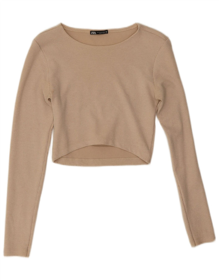 Crop Top pentru femei Zara cu mânecă lungă UK 12 Medium Bej