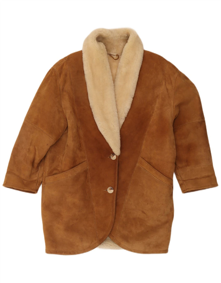 Palton supradimensionat din shearling vintage pentru femei IT 44 maro mediu din shearling