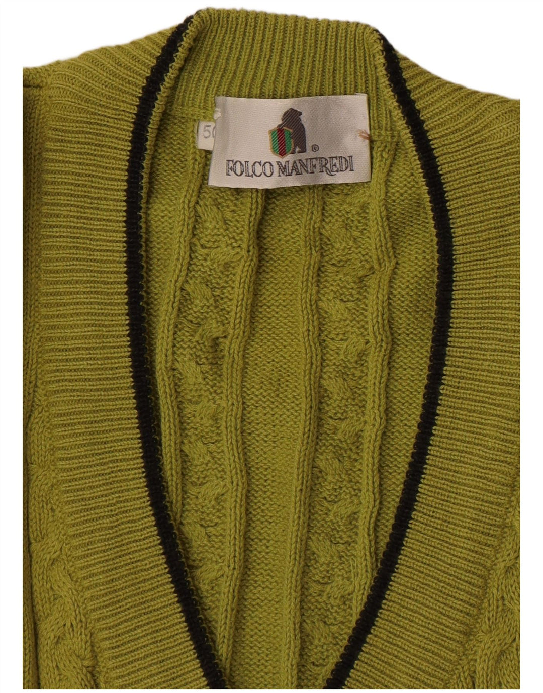 Pulover vintage pentru bărbați cu decolteu în V IT 50 bumbac kaki mediu