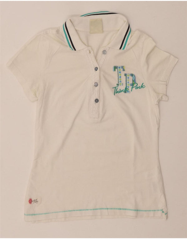 THINK PINK Tricou polo cu grafic pentru femei UK 8 Bumbac alb mic