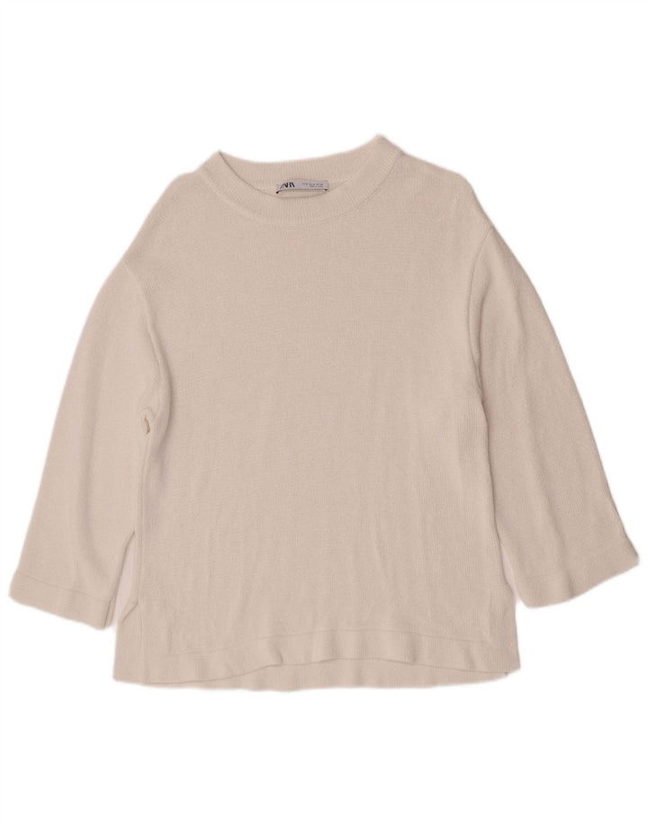 Pulover pentru femei Zara, cu gât de barcă, UK 14 Medium White