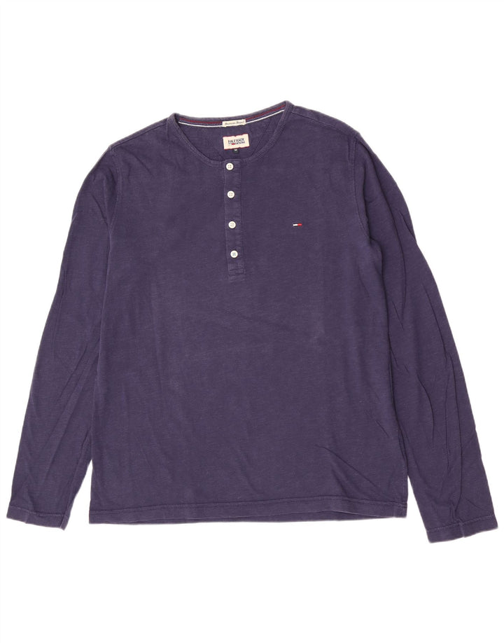 Top Henley pentru bărbați Tommy Hilfiger cu mânecă lungă, bumbac bleumarin mediu