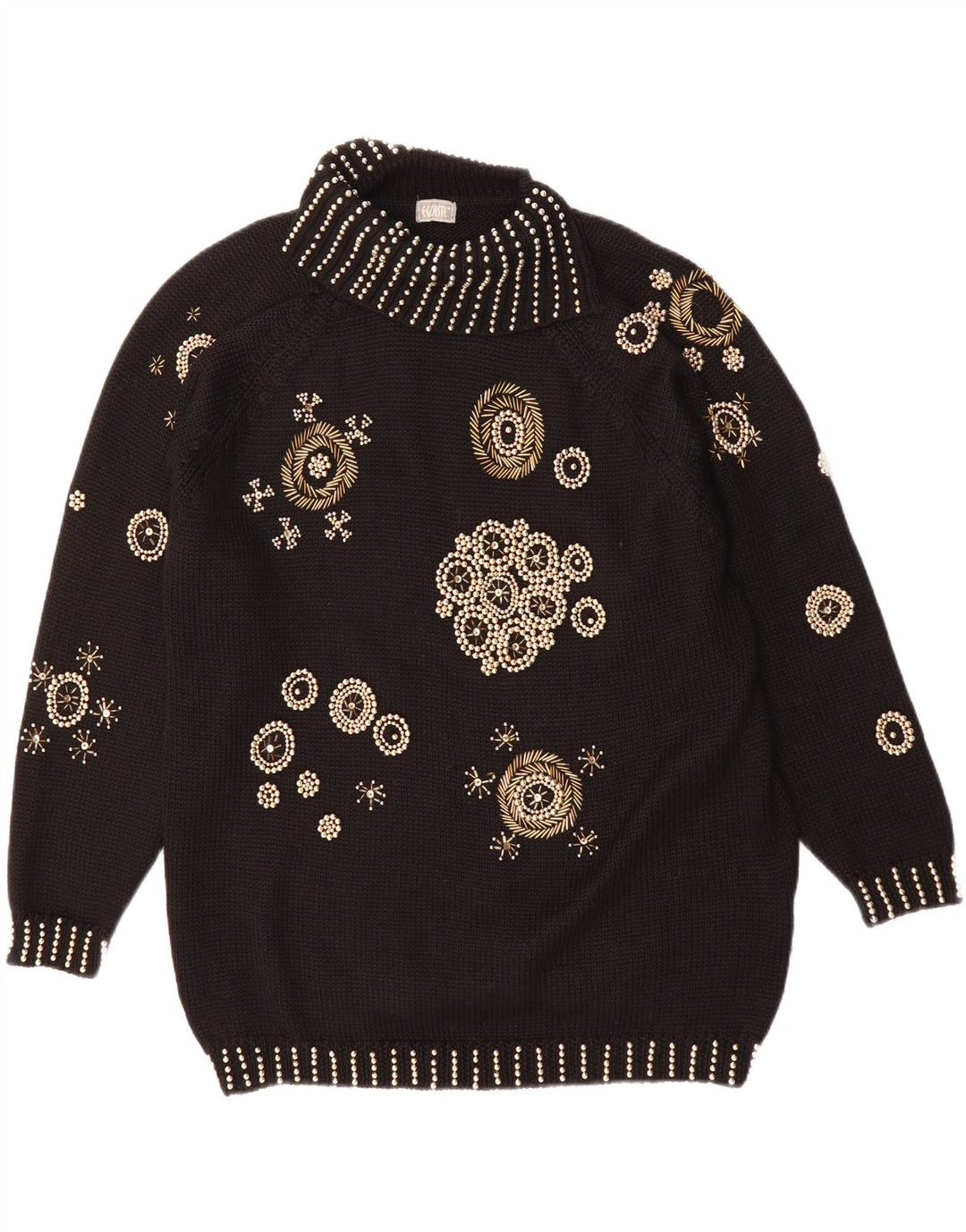EGOISTE Womens Oversized Roll Neck Jumper Sweater EU 4 Small Black Floral Vintage Egoiste and Second-Hand Egoiste from Messina Hembry 
