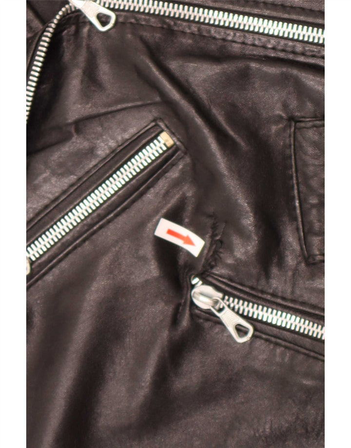 Jachetă motociclist din piele vintage pentru femei UK 12 Medium Black