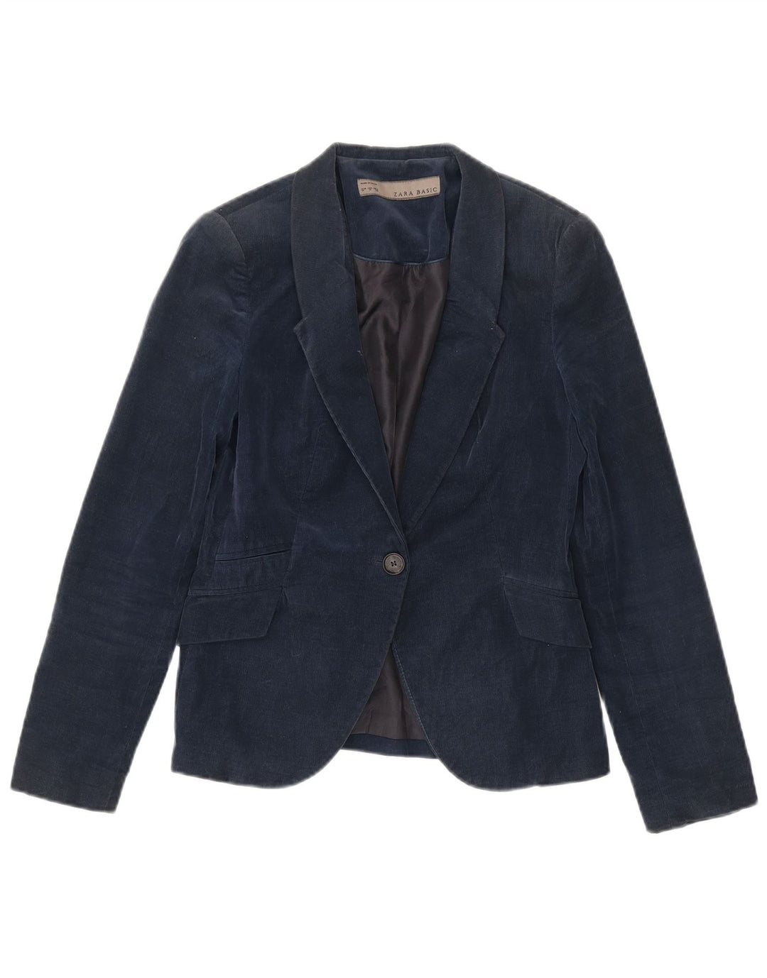 Blazer pentru femei Zara, cu 1 nasture, din velur, UK 12, bumbac mediu albastru bleumarin