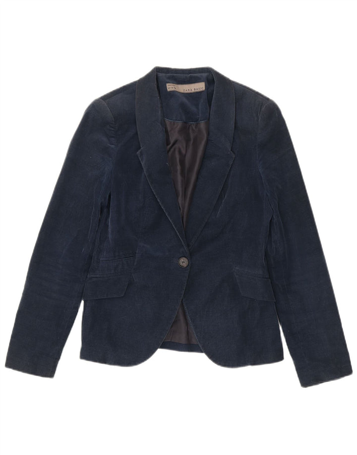 Blazer pentru femei Zara, cu 1 nasture, din velur, UK 12, bumbac mediu albastru bleumarin