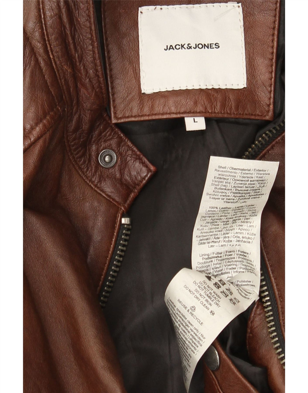 Jack & Jones Jachetă pentru motociclist din piele pentru bărbați UK 40 Mare, maro, din piele