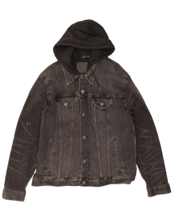 Jachetă de blugi cu glugă pentru bărbați American Eagle UK 42 XL bumbac gri