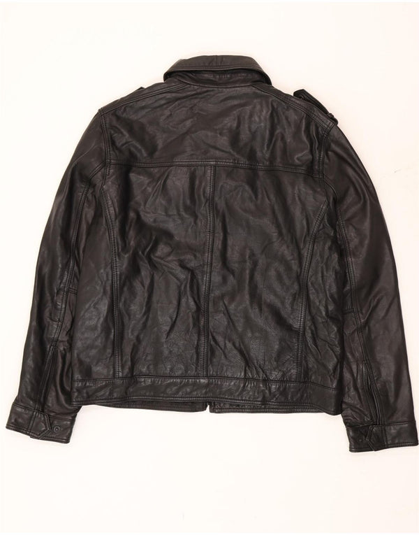 Geacă militară din piele Tommy Hilfiger pentru bărbați UK 40 Large Black