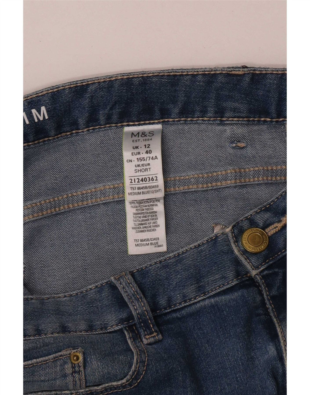 Blugi subțiri pentru femei Marks & Spencer UK 12 Medium W32 L28 Blue Floral