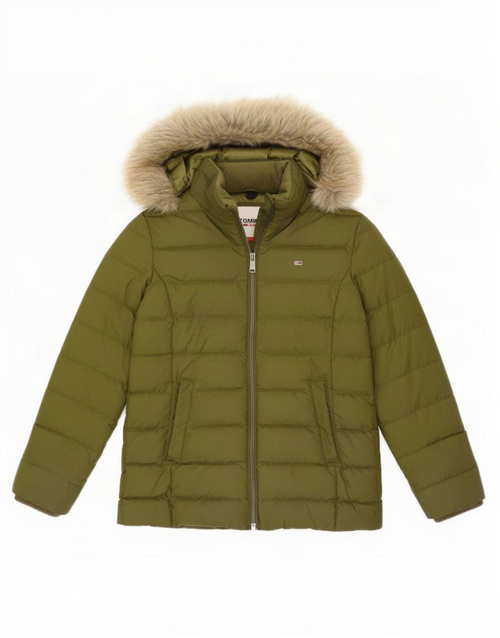 Jachetă căptușită cu glugă pentru femei Tommy Hilfiger UK 10 Poliester kaki mic