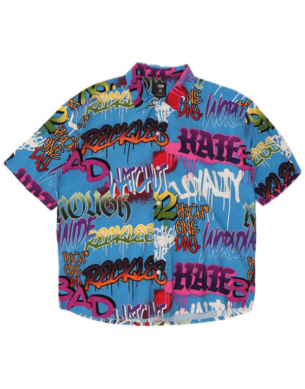 Cămașă cu mânecă scurtă cu grafică supradimensionată pentru bărbați VINTAGE, albastru, color block