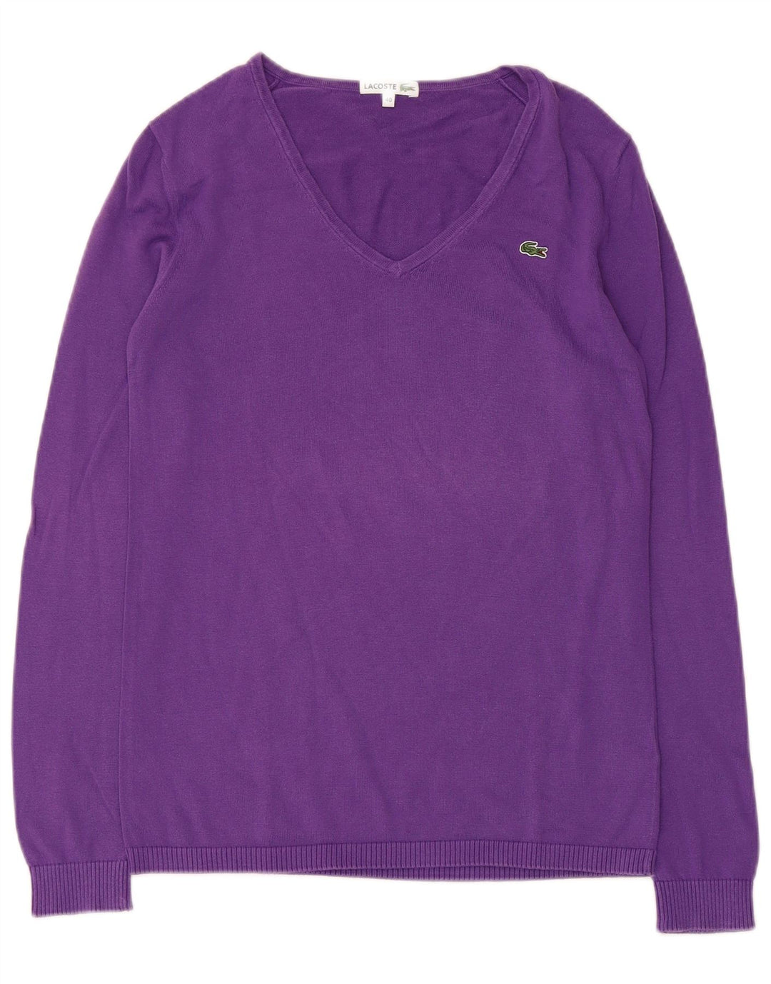 Pulover pentru femei Lacoste cu decolteu în V, mărime 40, bumbac violet mediu