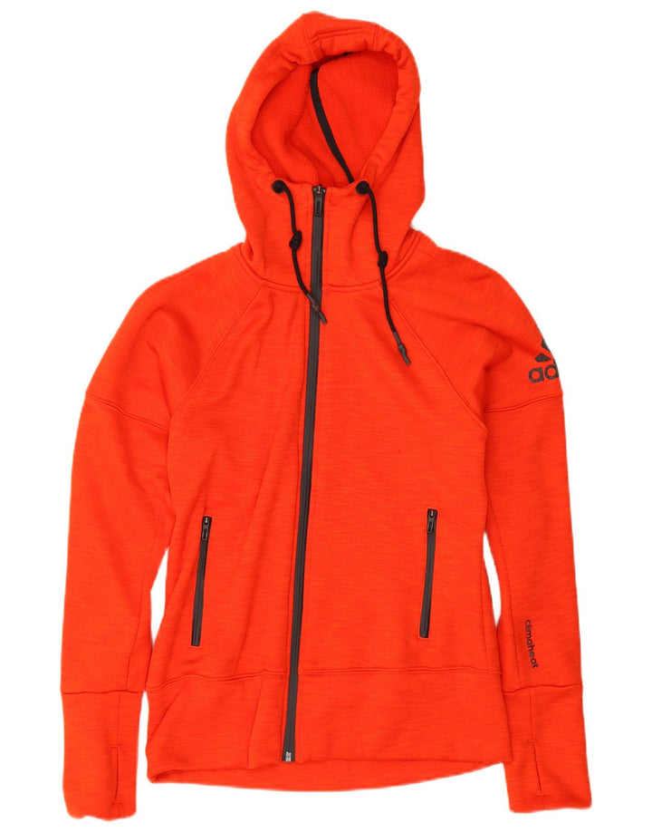 Pulover Adidas pentru femei, cu fermoar, cu capota, UK 8/10, poliester roșu mic