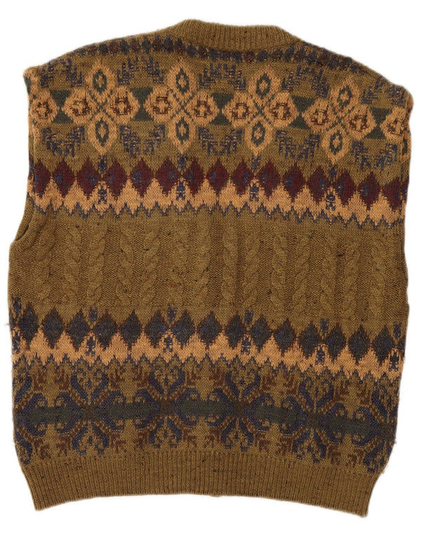 NANI BON Pulover cardigan fără mâneci pentru bărbați IT 52 Large Khaki Fair Isle