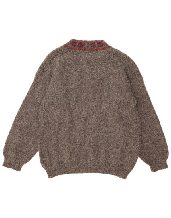 Pulover vintage pentru femei cu decolteu în V supradimensionat UK 18 XL, cu dungi gri