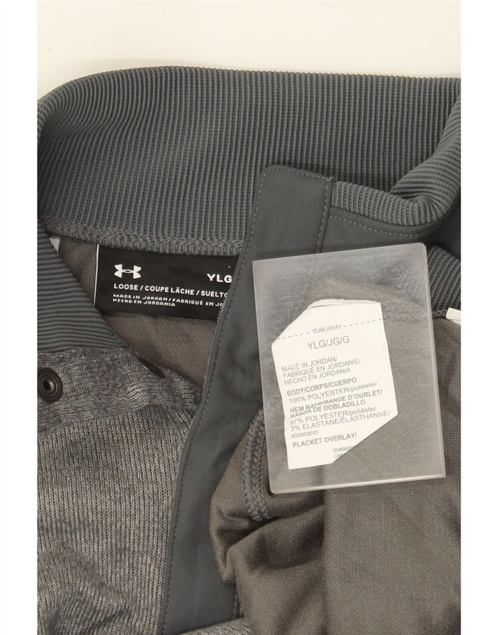 Pulover pentru băieți Under Armour, cu gât cu nasturi, 11-12 ani, mare, gri