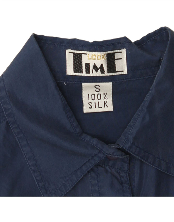 Cămașă supradimensionată pentru femei VINTAGE UK 10 Mic din mătase bleumarin