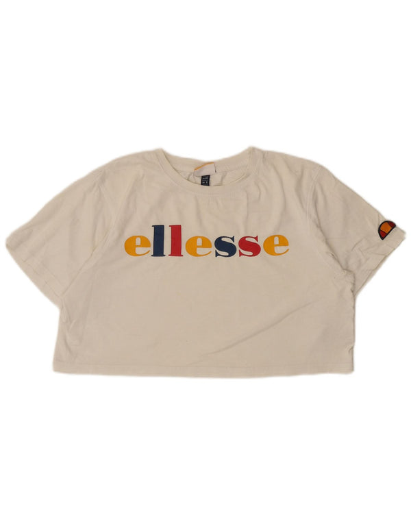 Tricou cu grafic crop pentru femei Ellesse, UK 12, bumbac alb mediu
