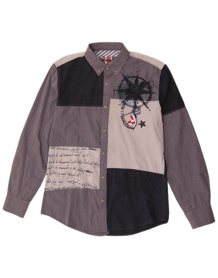 Cămașă cu grafică Desigual pentru bărbați, bumbac color block, albastru mediu