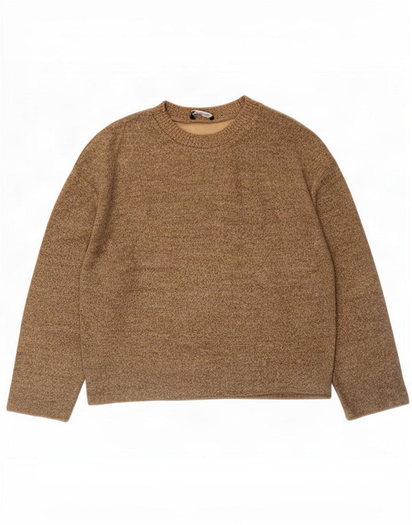 Pulover supradimensionat pentru femei Zara, cu gât crew, UK 10, bumbac maro mic