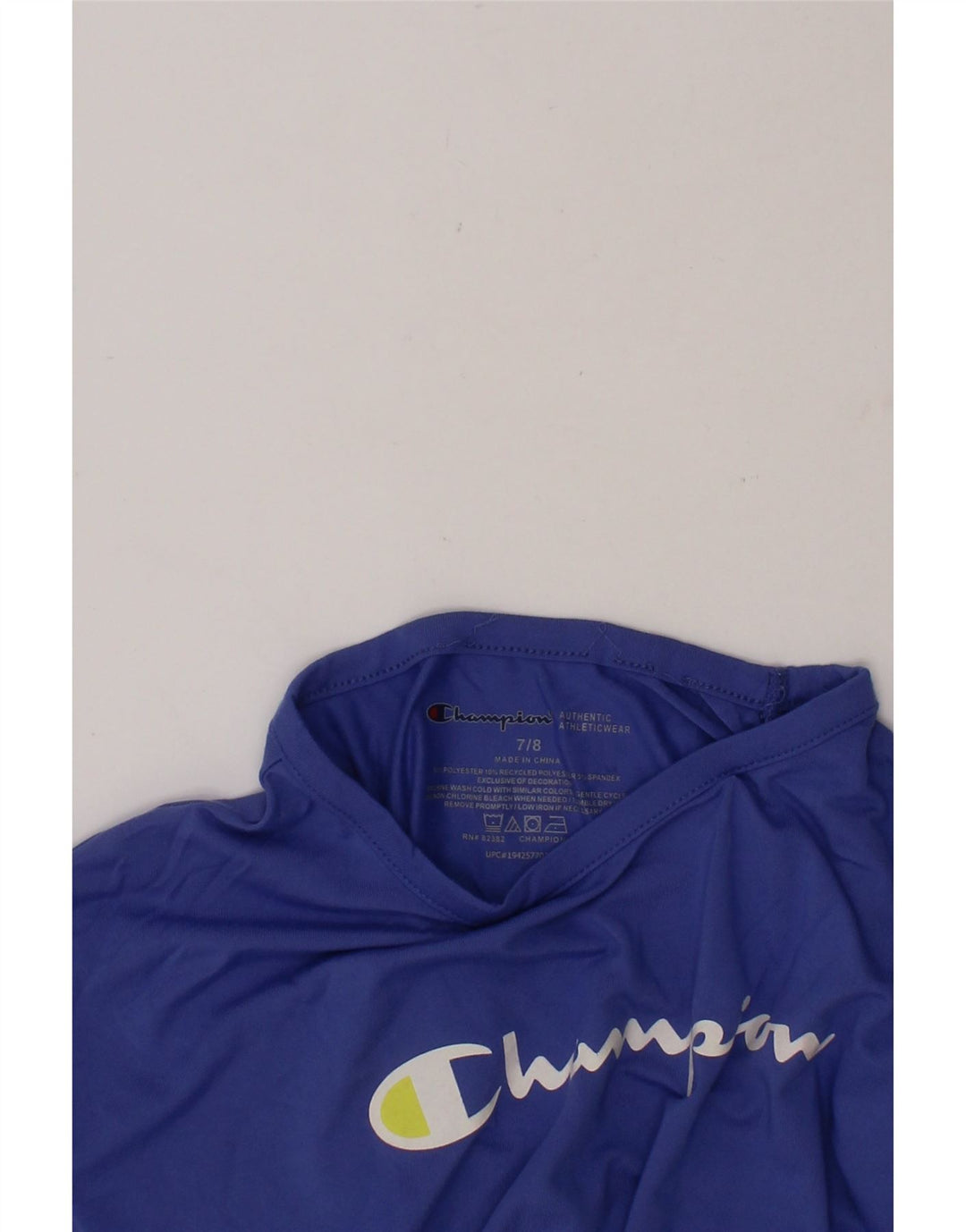 CHAMPION Girls Front Tie Graphic T-Shirt Top 7-8 Years Blue Polyester Vintage Champion and Second-Hand Champion from Messina Hembry 