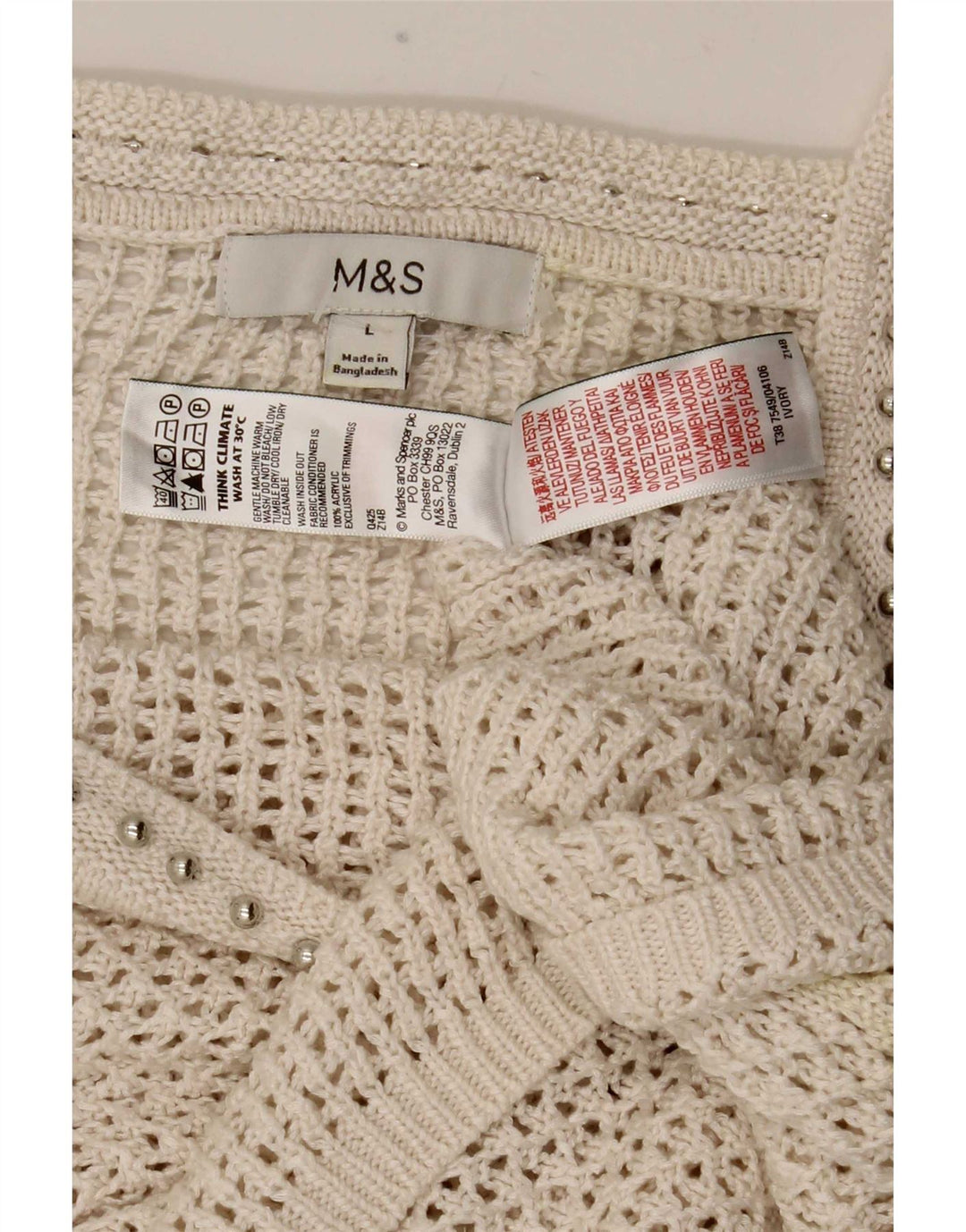Top cu croșetat pentru femei Marks & Spencer UK 14, mare, acrilic alb
