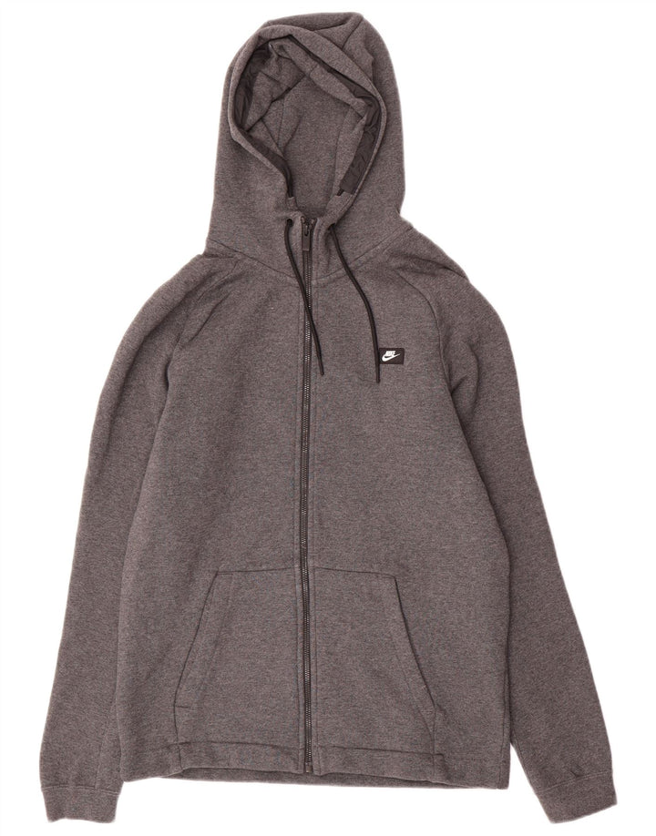 NIKE Mens Zip Hoodie Sweater Medium Grey Cotton