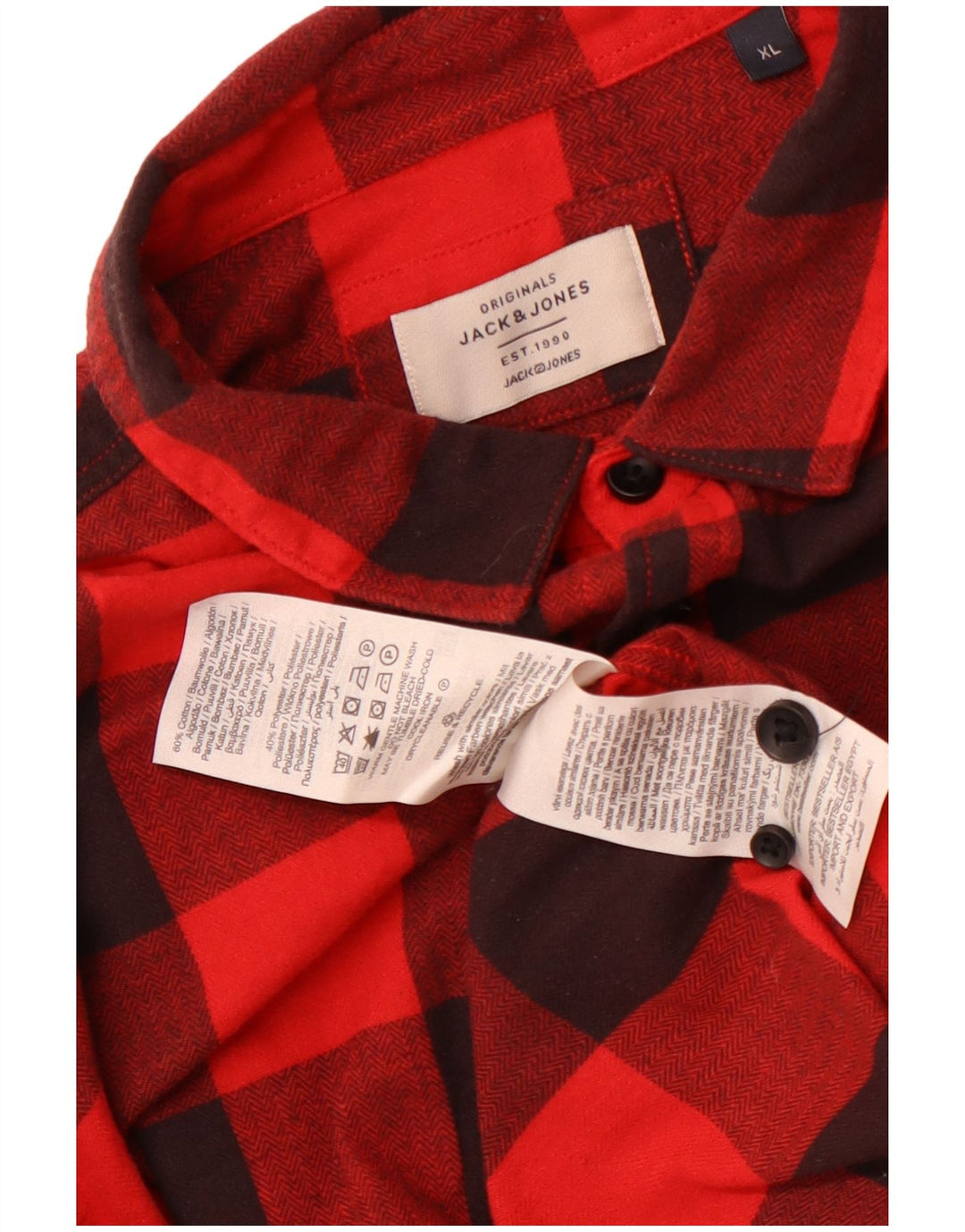 Cămașă de flanel Jack & Jones pentru bărbați, XL, bumbac vichy roșu