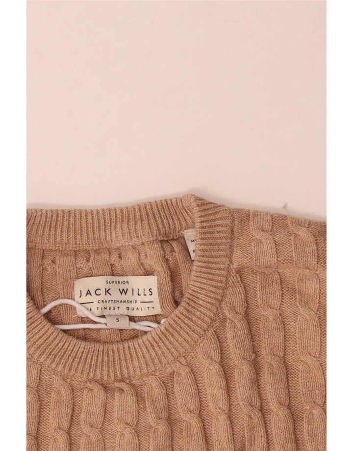 Pulover Jack Wills pentru bărbați cu gât roșu, bumbac mic, bej