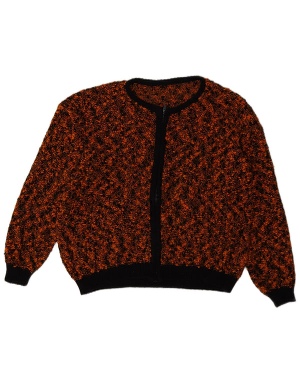 Pulover cardigan vintage pentru femei cu fermoar complet UK 18 XL maro cu pete