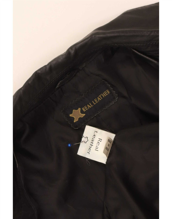 Jachetă vintage din piele cu 3 nasturi pentru femei UK 14 Medium Black Leather