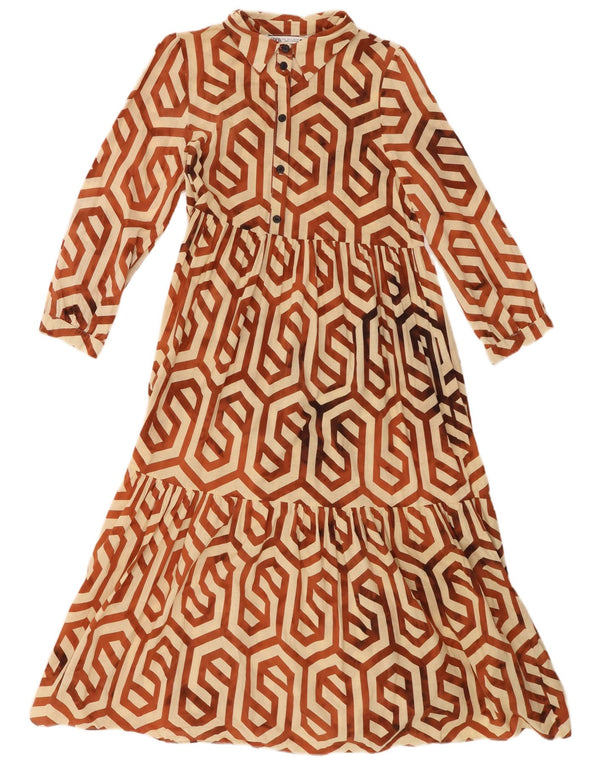 Rochie cu mâneci 3/4 pentru femei Zara UK 10 Mic Bej Geometric