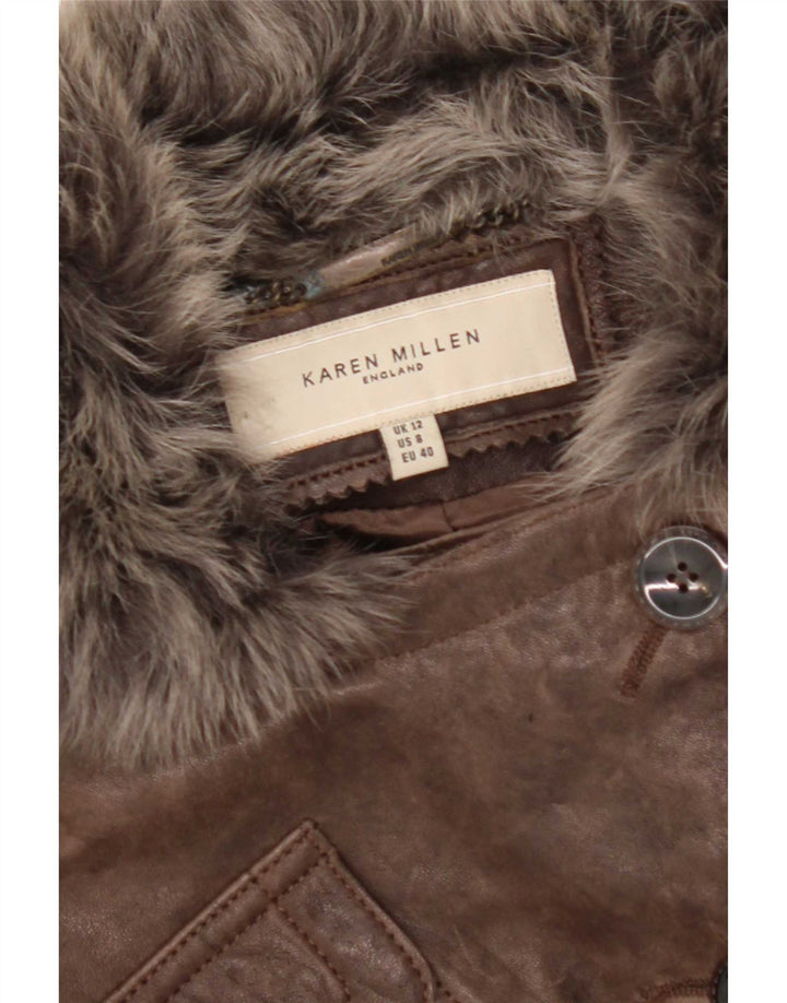 Jachetă de piele pentru femei Karen Millen UK 12 maro mediu
