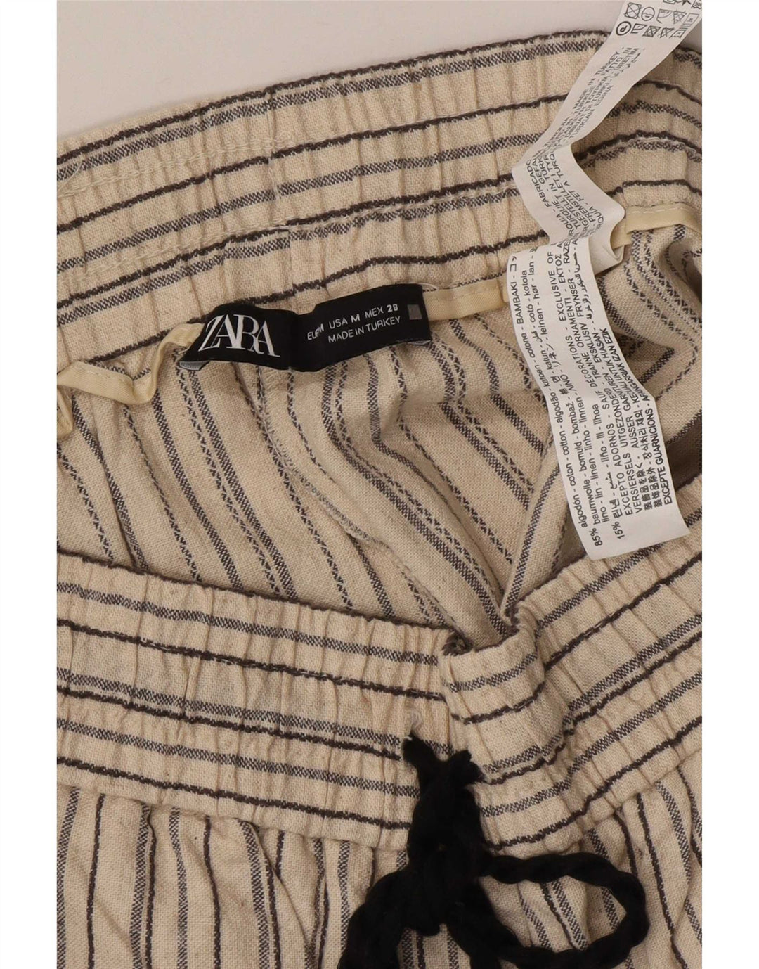 Pantaloni scurți chino pentru femei Zara Medium W28, bumbac cu dungi bej