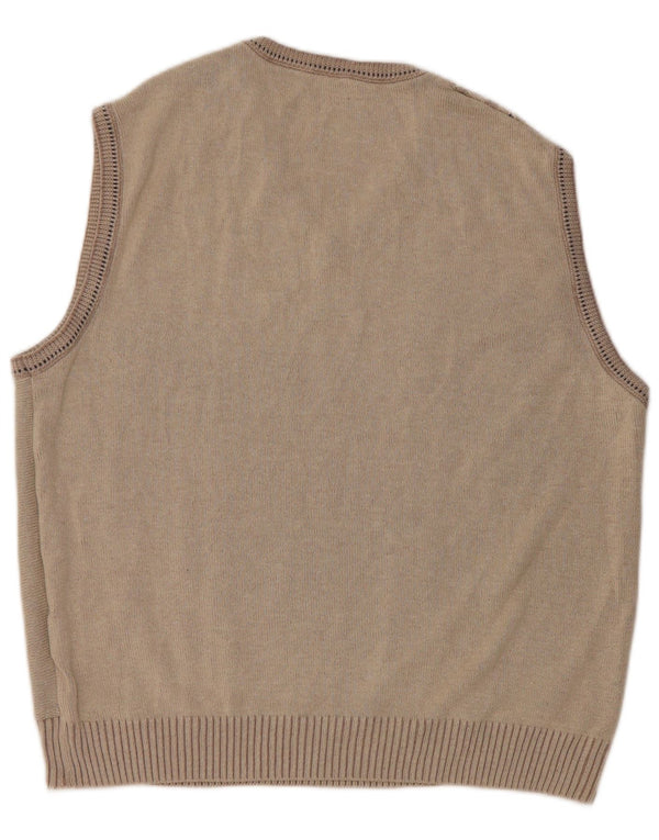 Vestă Vintage pentru bărbați Tank Top Mare Bej Geometric Bumbac