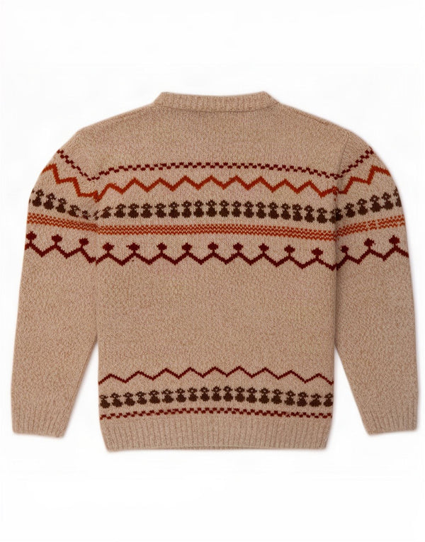 Pulover vintage pentru bărbați cu gâtul de barca XL poliester Fair Isle bej