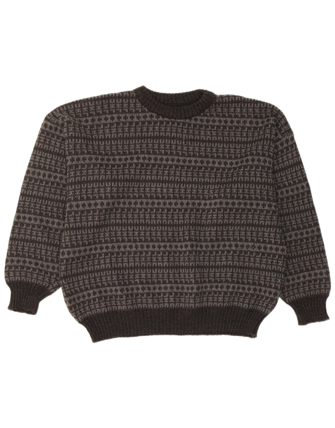 Pulover vintage pentru bărbați cu gâtul turnat, mare, negru, geometric