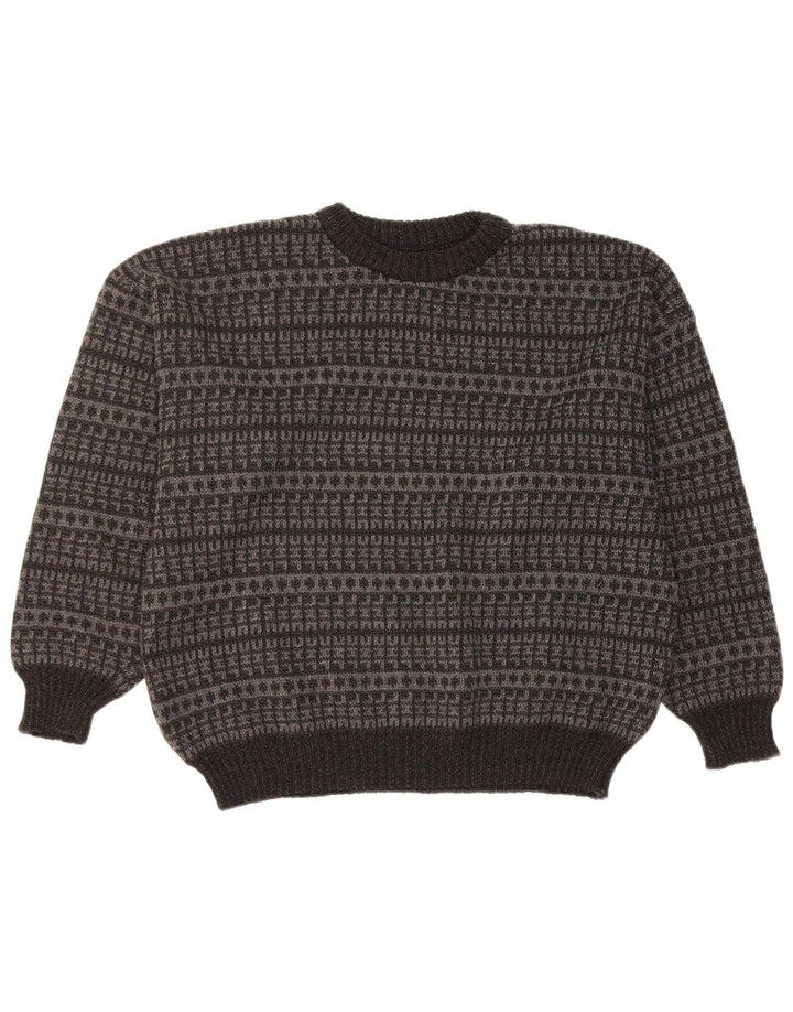Pulover vintage pentru bărbați cu gâtul turnat, mare, negru, geometric