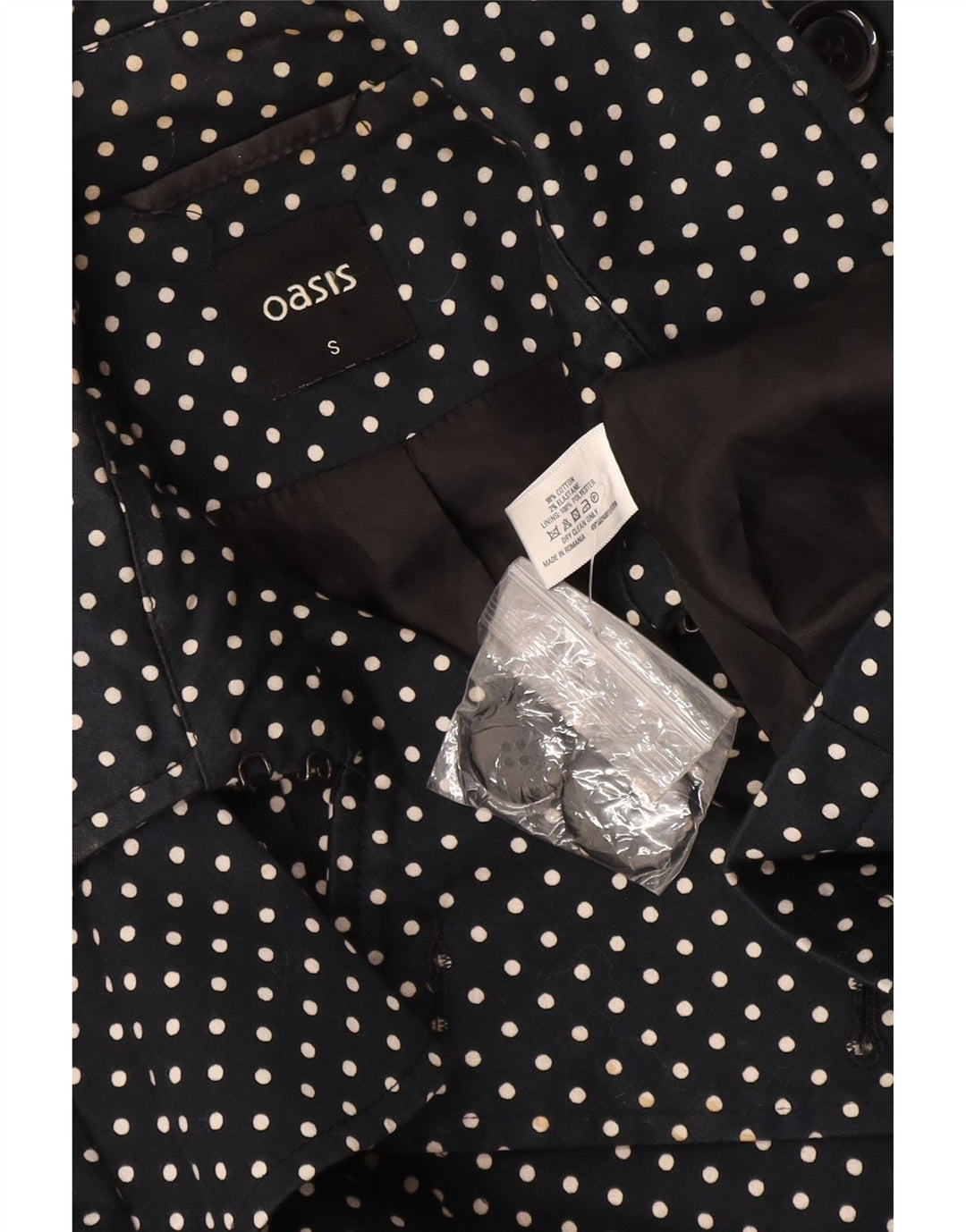 Trenci pentru femei Oasis UK 8 mic bumbac negru cu buline