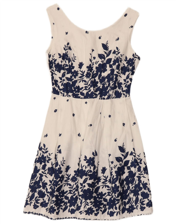 VINTAGE Rochie A-Line fără mâneci pentru femei UK 8 Bumbac Floral Alb Mic