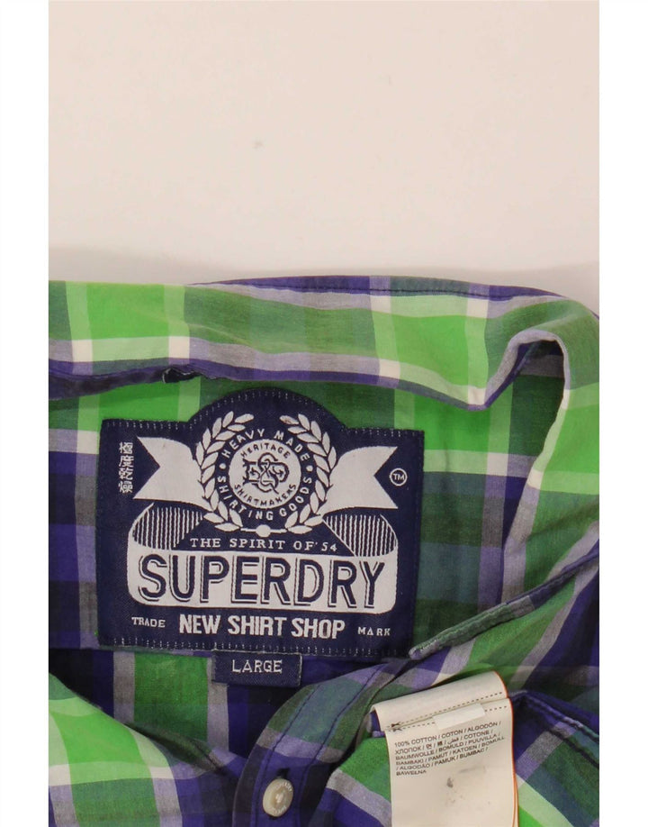 Cămașă pentru bărbați Superdry, bumbac cu carouri verzi mari
