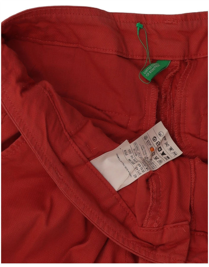BENETTON Pantaloni tăiați drept pentru femei UK 10 Small W31 L25 Bumbac roșu